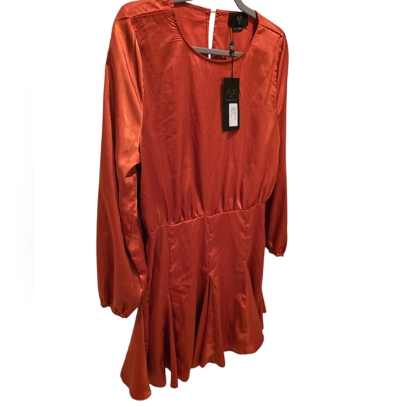 NWT AX Paris Satin Mini Long Sleeves Dress. Rust. Size 14 - Picture 5 of 9